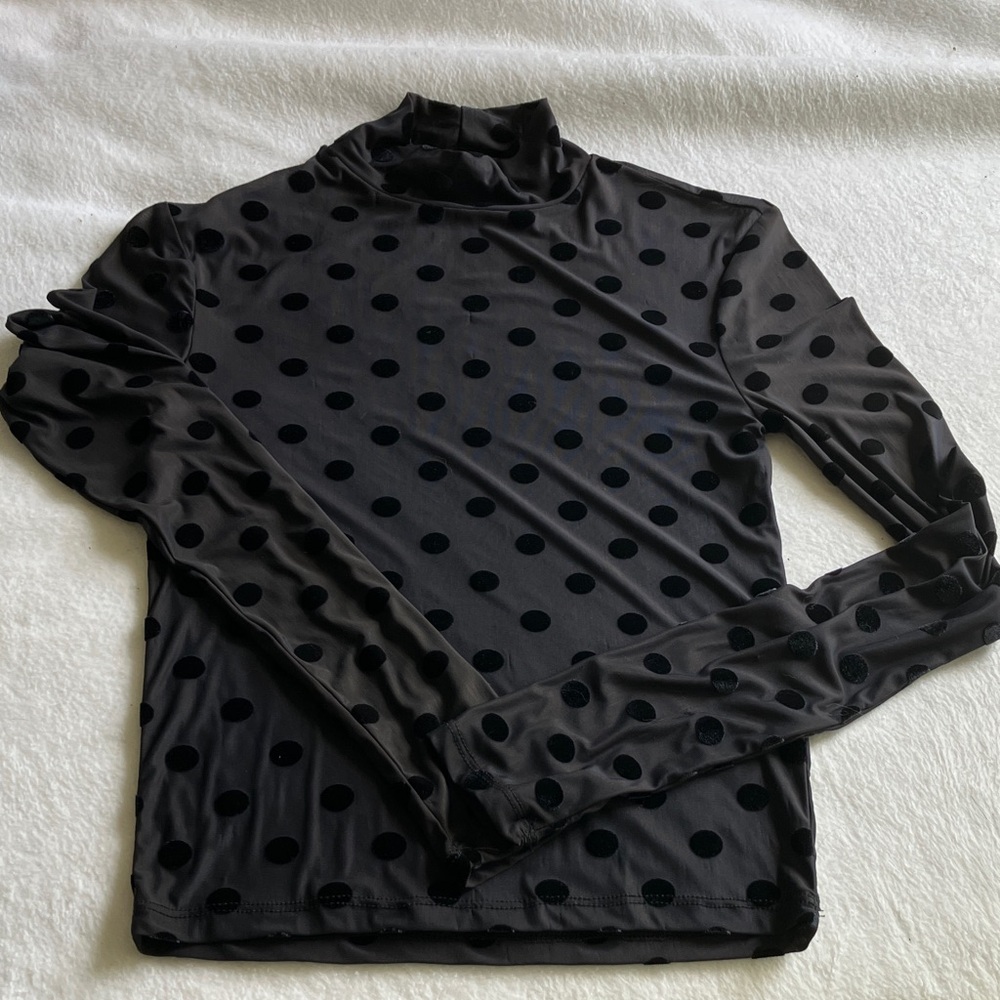 Forever 21 Black Top with Black Velvet Polka Dots